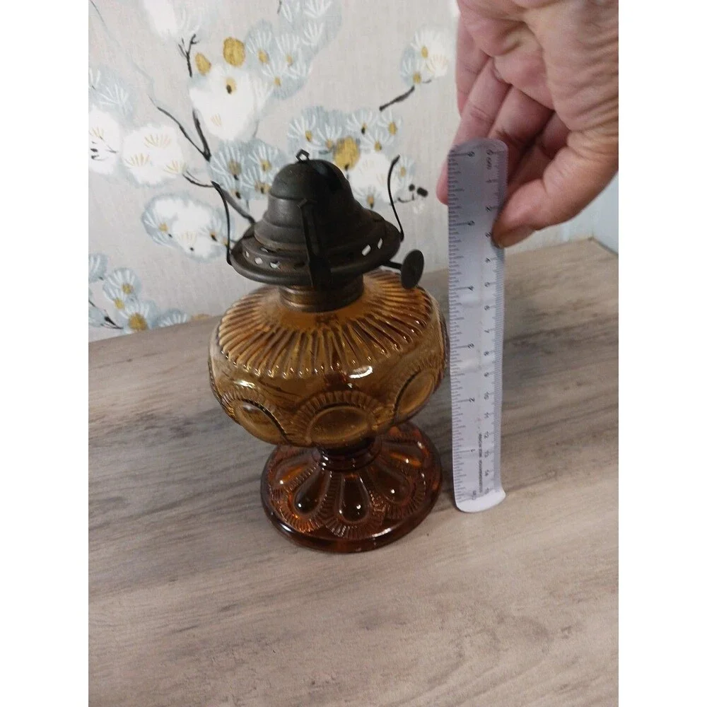 Antique Amber Glass Zipper Loop Oil Lamp Finget Lamp